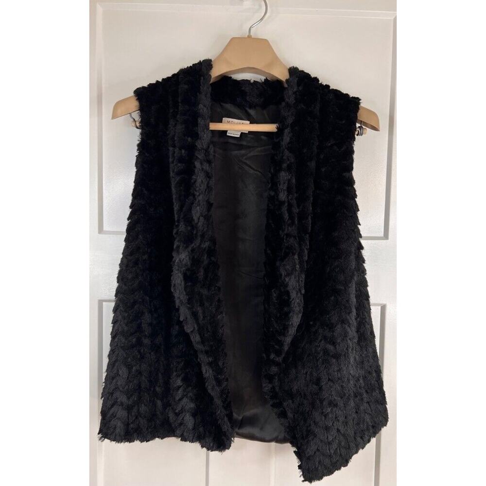 Molly Bracken Vest Women's S/M Black Solid Open Front Lined  Faux Fur